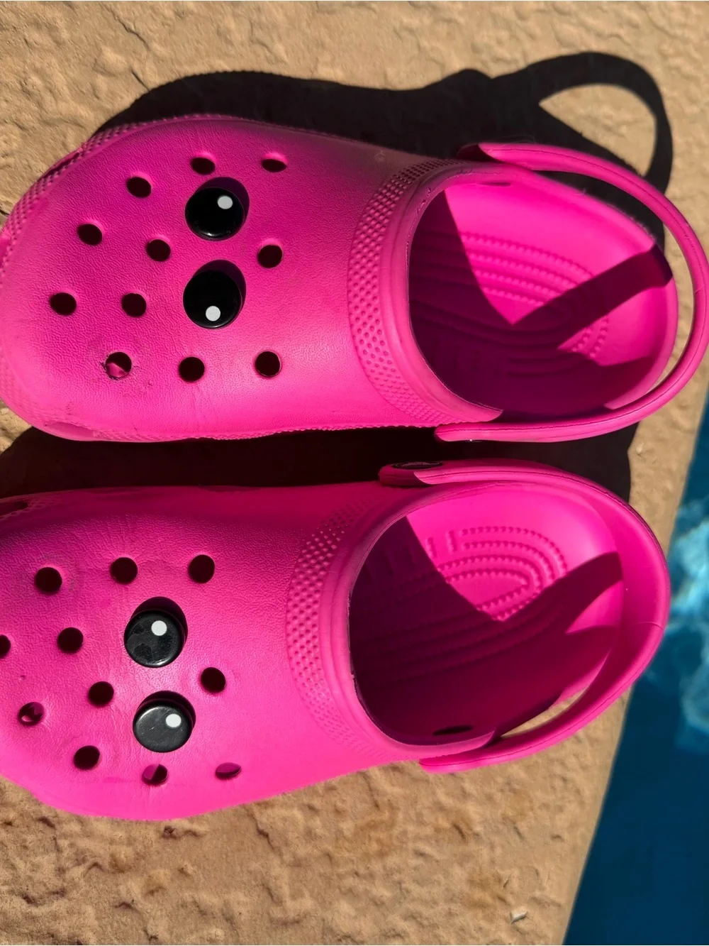 Kids' Pink Crocs Clogs – Size J2 – Fun Googly Eye Design